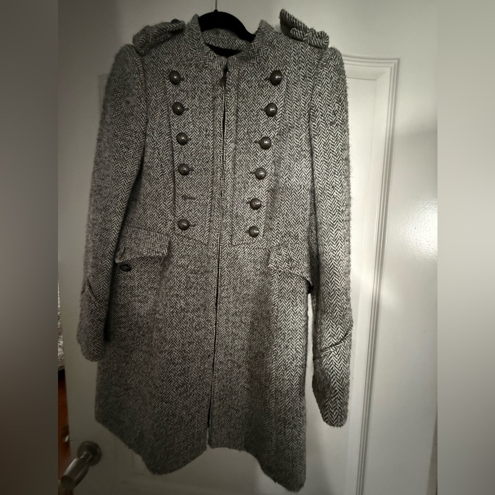 Zara Women's Charcoal Herringbone Pea Coat